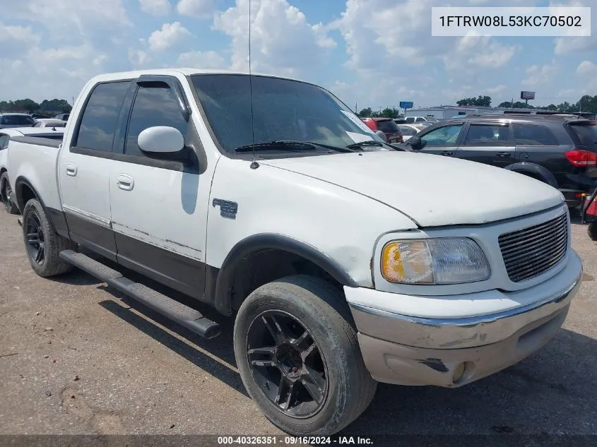 2003 Ford F-150 Lariat/Xlt VIN: 1FTRW08L53KC70502 Lot: 40326351