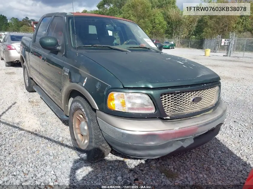 1FTRW07603KB38078 2003 Ford F-150 Lariat/Xlt