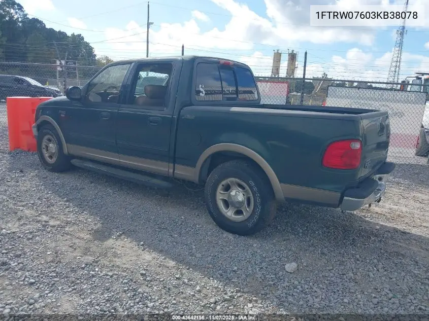 1FTRW07603KB38078 2003 Ford F-150 Lariat/Xlt