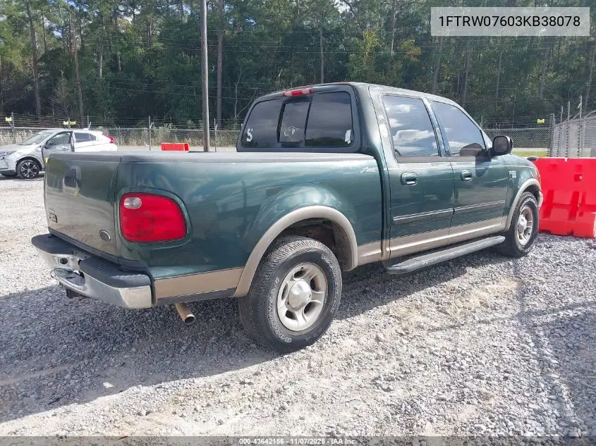 1FTRW07603KB38078 2003 Ford F-150 Lariat/Xlt