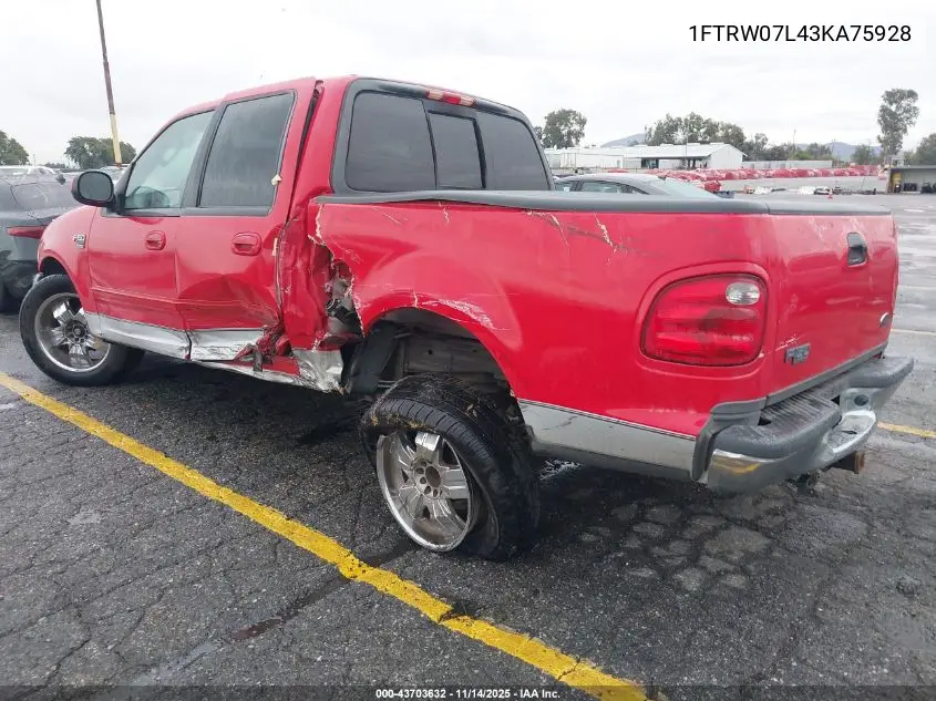 1FTRW07L43KA75928 2003 Ford F-150 Lariat/Xlt