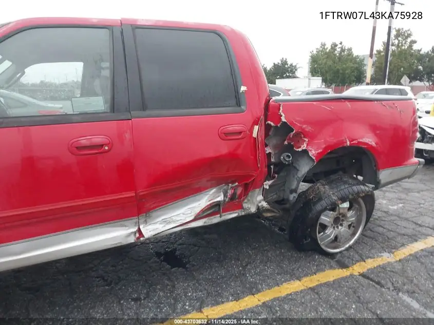 1FTRW07L43KA75928 2003 Ford F-150 Lariat/Xlt
