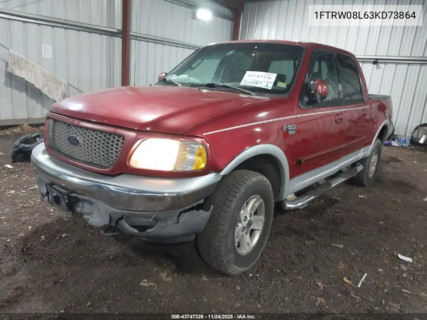 1FTRW08L63KD73864 2003 Ford F-150 Lariat/Xlt