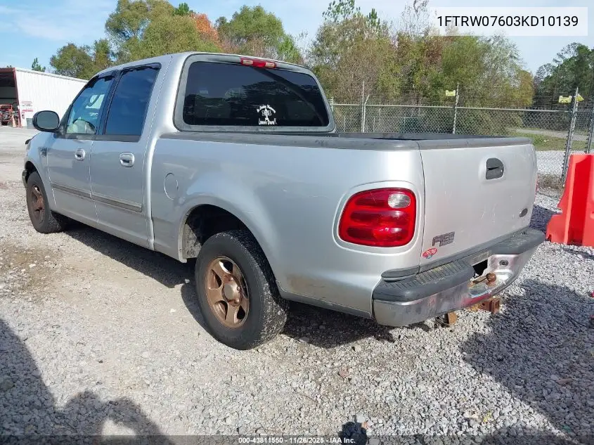 1FTRW07603KD10139 2003 Ford F-150 Lariat/Xlt