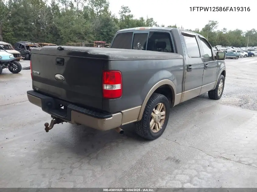 1FTPW12586FA19316 2006 Ford F-150 Lariat/Xlt