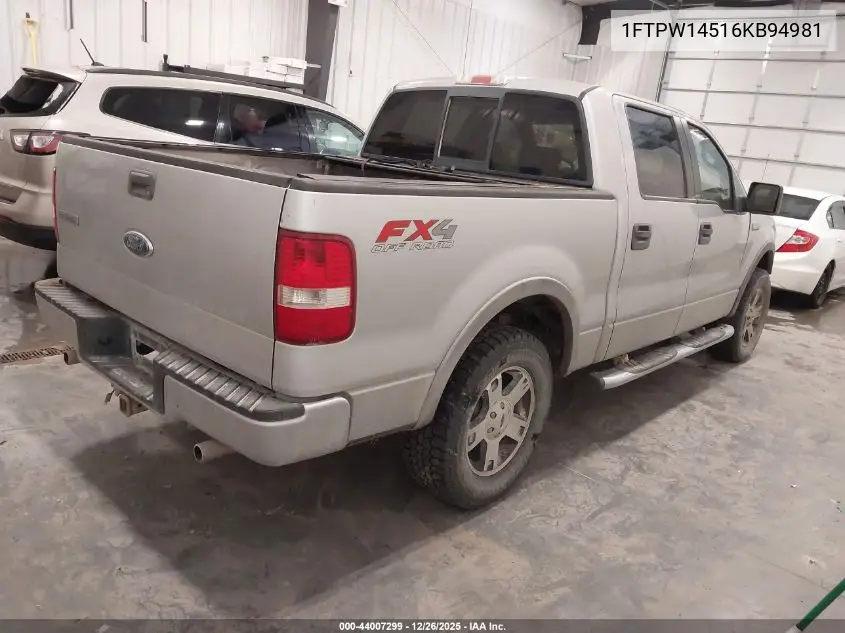 1FTPW14516KB94981 2006 Ford F-150 Fx4/Lariat/Xlt