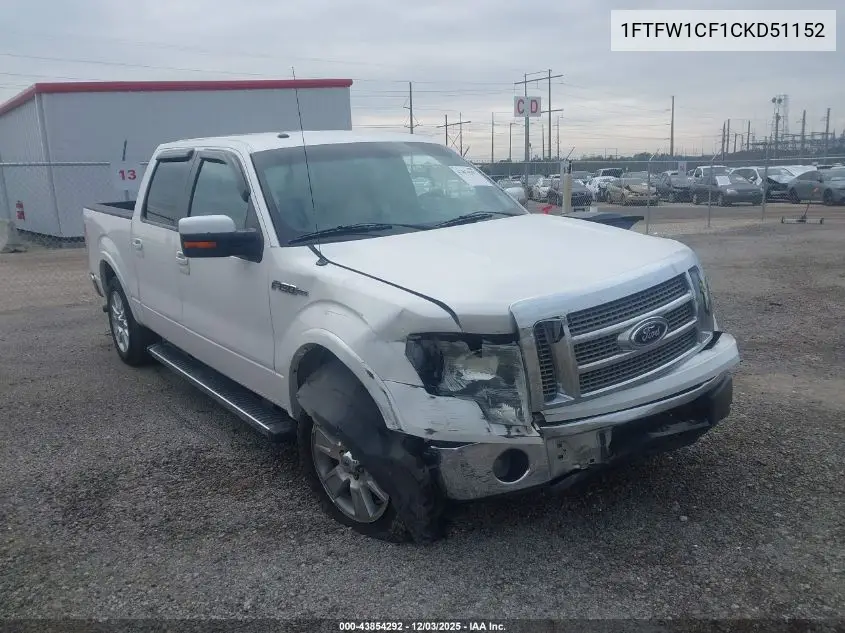 1FTFW1CF1CKD51152 2012 Ford F-150 Lariat