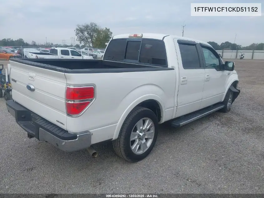 1FTFW1CF1CKD51152 2012 Ford F-150 Lariat