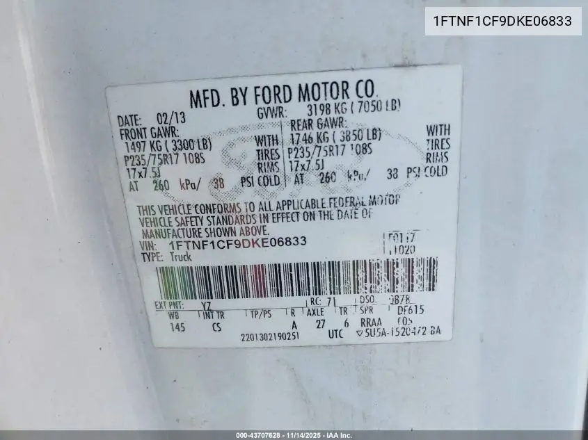 1FTNF1CF9DKE06833 2013 Ford F-150 Xl
