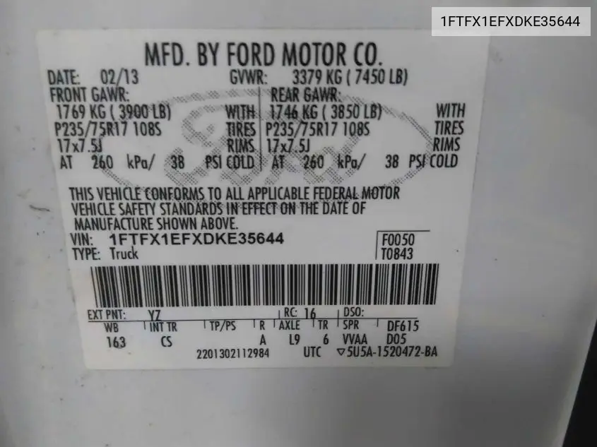 1FTFX1EFXDKE35644 2013 Ford F-150 Xl