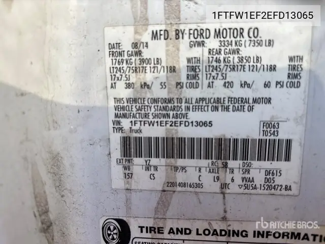 1FTFW1EF2EFD13065 2014 Ford F-150 2014 Ford F-150 Xl 4X4 Crew Cab Pickup (Inoperable)