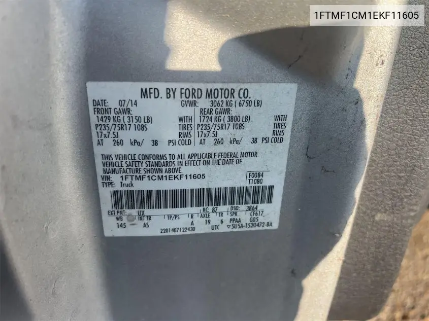 1FTMF1CM1EKF11605 2014 Ford F-150 Xl