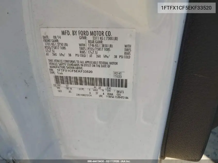 1FTFX1CF5EKF33520 2014 Ford F-150 Xl