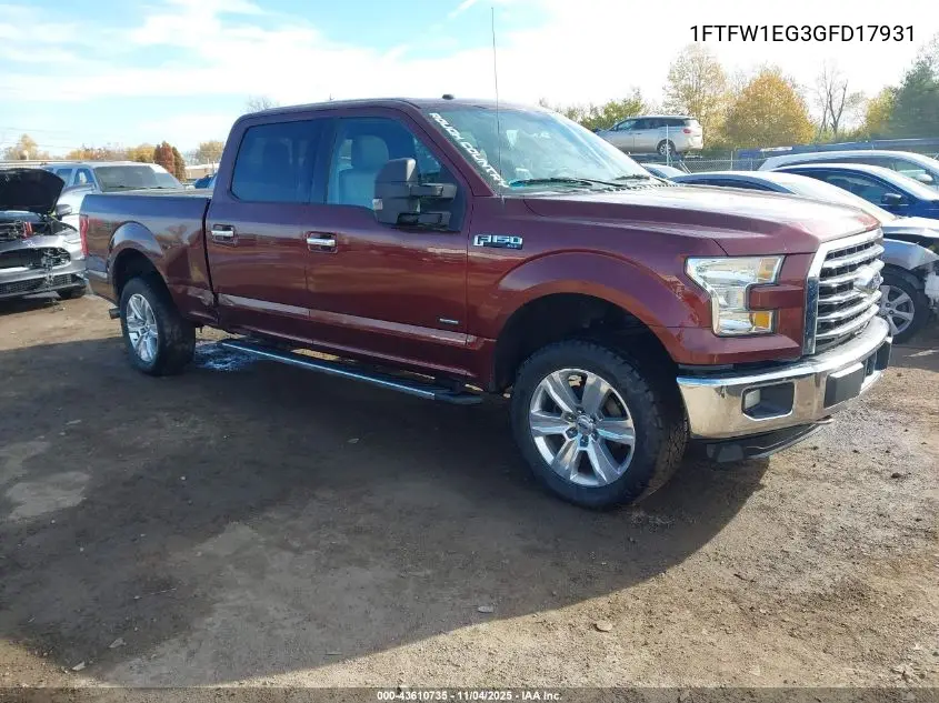 1FTFW1EG3GFD17931 2016 Ford F-150 Xlt