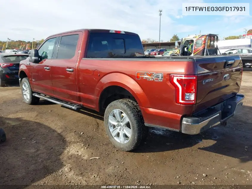 1FTFW1EG3GFD17931 2016 Ford F-150 Xlt