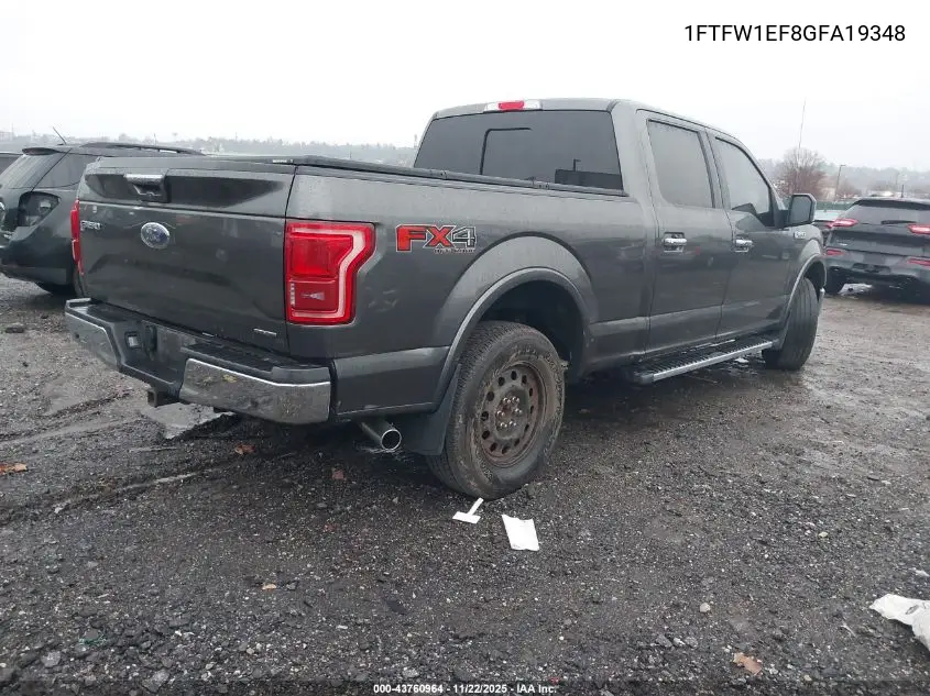 1FTFW1EF8GFA19348 2016 Ford F-150 Lariat