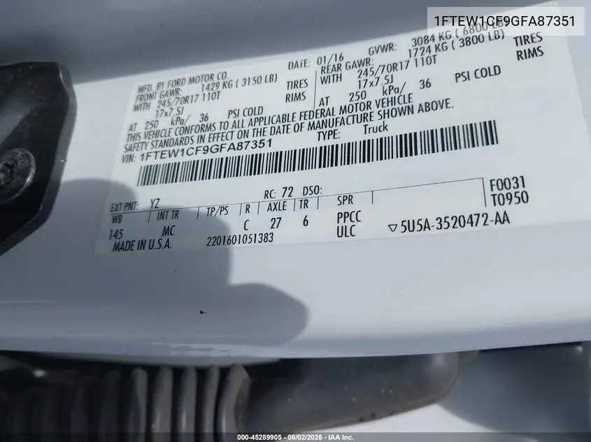 1FTEW1CF9GFA87351 2016 Ford F-150 Xlt