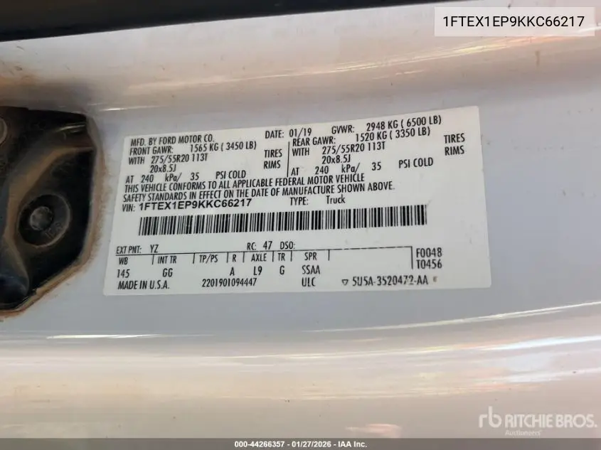1FTEX1EP9KKC66217 2019 Ford F-150 Xl