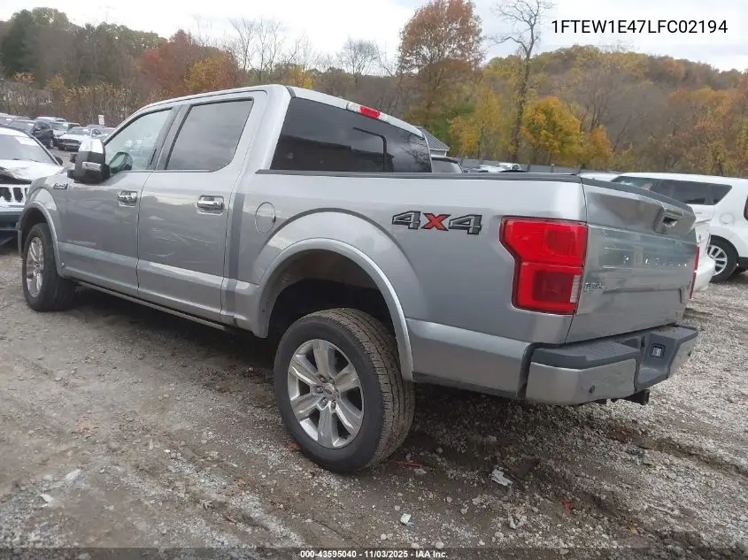 1FTEW1E47LFC02194 2020 Ford F-150 Platinum