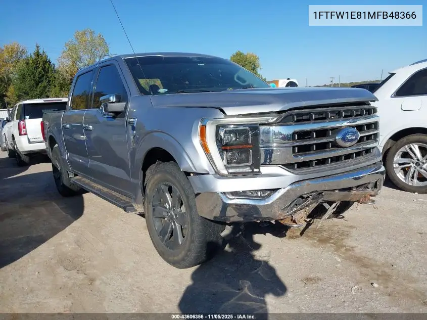 1FTFW1E81MFB48366 2021 Ford F-150 Lariat