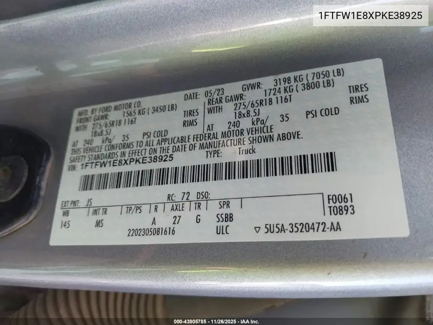 1FTFW1E8XPKE38925 2023 Ford F-150 Xlt