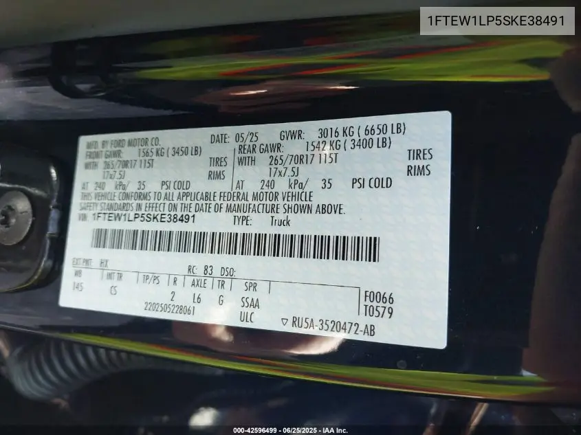 1FTEW1LP5SKE38491 2025 Ford F-150 Xl