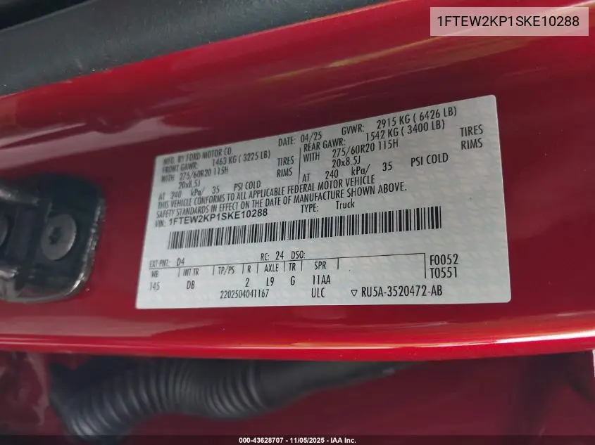 1FTEW2KP1SKE10288 2025 Ford F-150 Stx