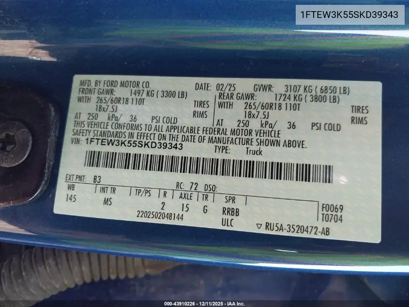 1FTEW3K55SKD39343 2025 Ford F-150 Xlt