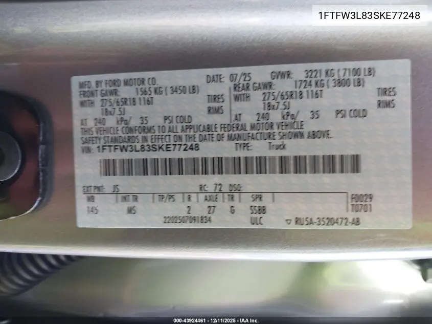 1FTFW3L83SKE77248 2025 Ford F-150 Xlt