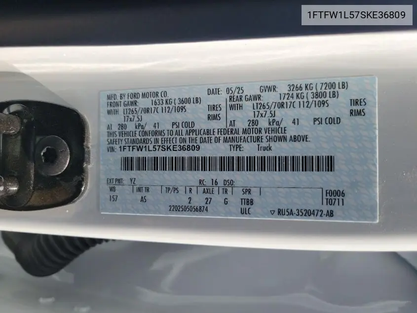 1FTFW1L57SKE36809 2025 Ford F-150 Xl