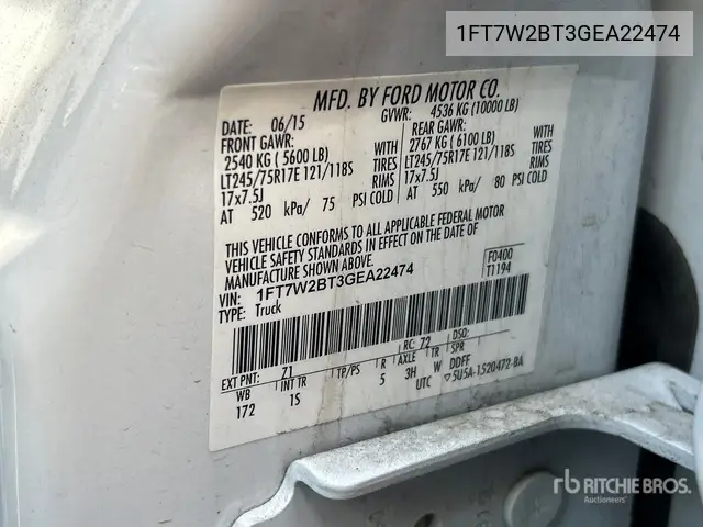 1FT7W2BT3GEA22474 2016 Ford F-250 2016 Ford F-250 Xl 4X4 Crew Cab Pickup (Inoperable)