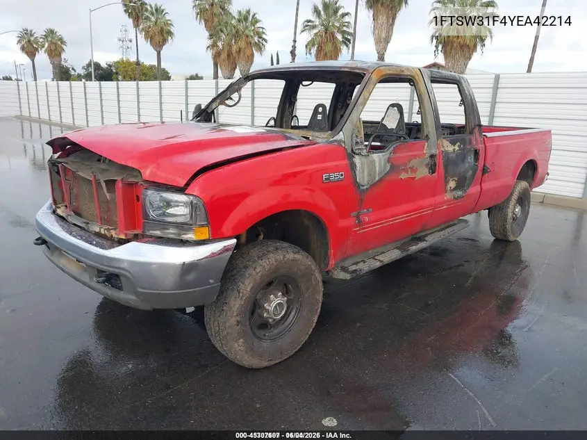 1FTSW31F4YEA42214 2000 Ford F-350 Lariat/Xl/Xlt