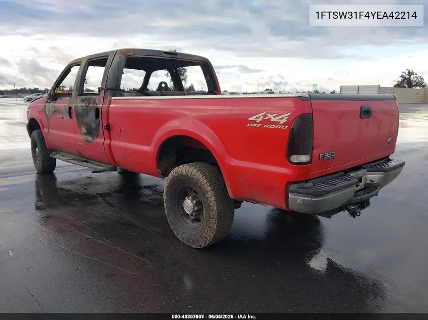 1FTSW31F4YEA42214 2000 Ford F-350 Lariat/Xl/Xlt