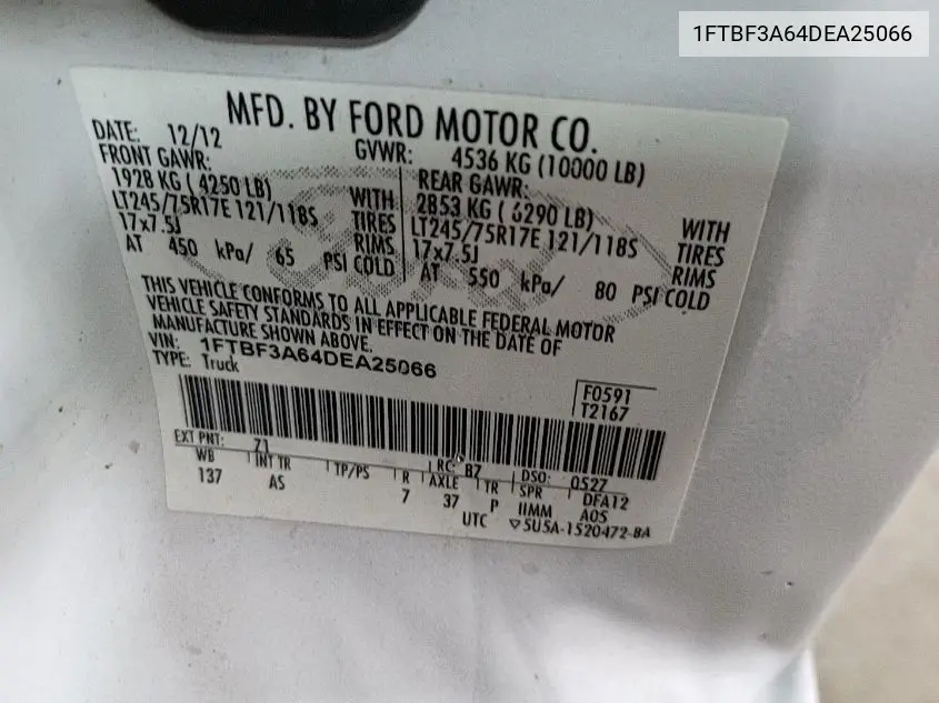 1FTBF3A64DEA25066 2013 Ford F-350 Xl