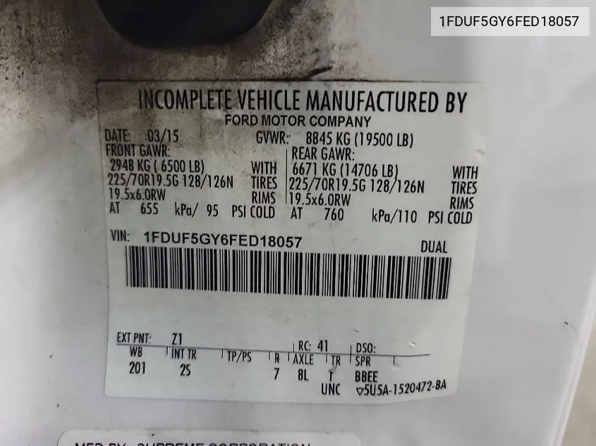 1FDUF5GY6FED18057 2015 Ford F550 Super Duty