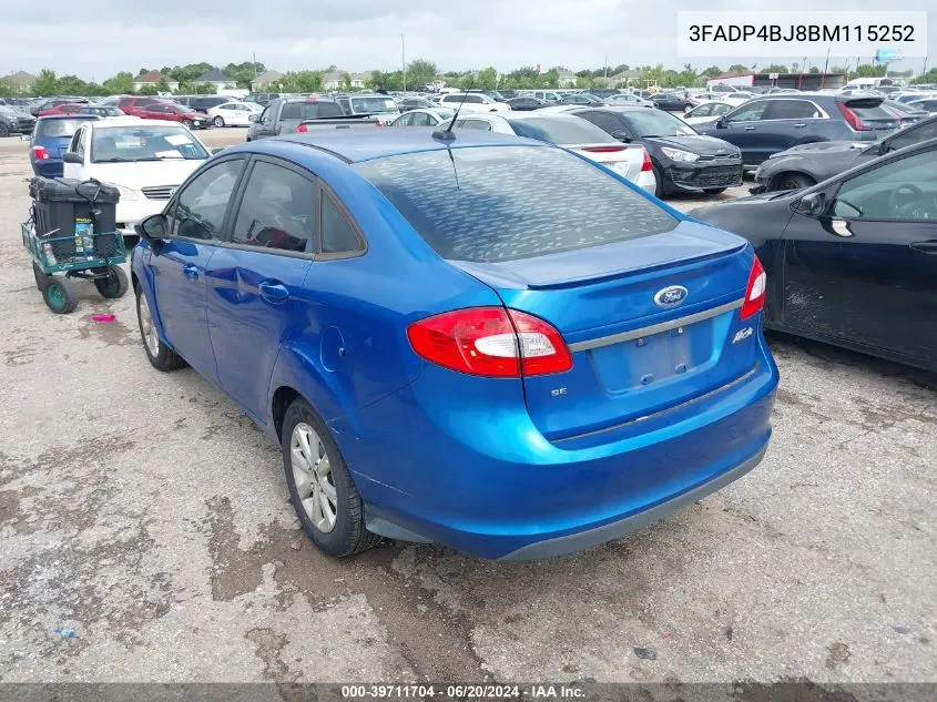 2011 Ford Fiesta Se VIN: 3FADP4BJ8BM115252 Lot: 39711704