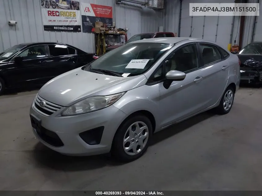 2011 Ford Fiesta S VIN: 3FADP4AJ3BM151500 Lot: 40269393