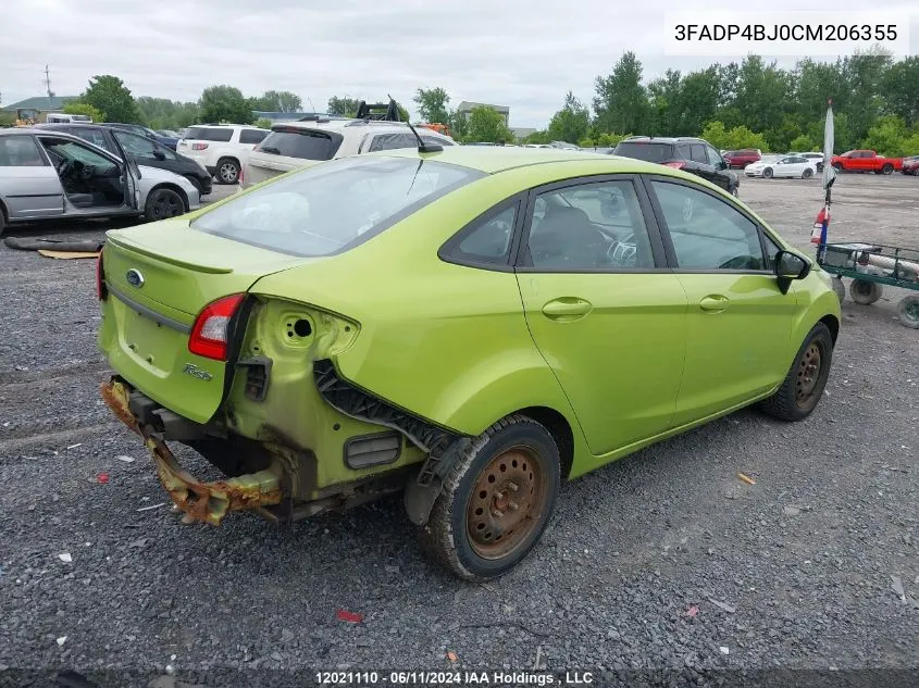 2012 Ford Fiesta VIN: 3FADP4BJ0CM206355 Lot: 12021110