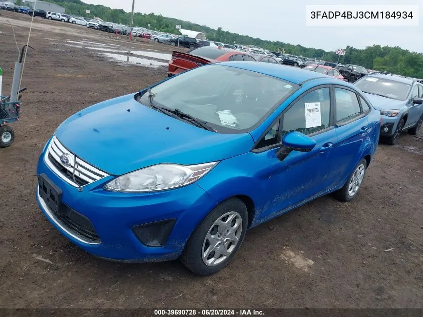 2012 Ford Fiesta Se VIN: 3FADP4BJ3CM184934 Lot: 39690728