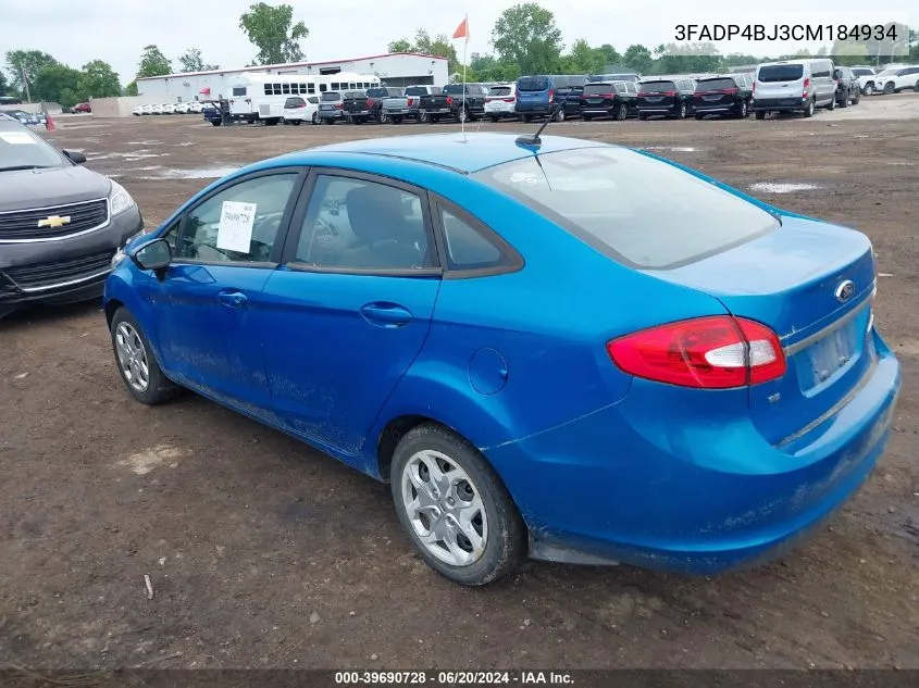 2012 Ford Fiesta Se VIN: 3FADP4BJ3CM184934 Lot: 39690728