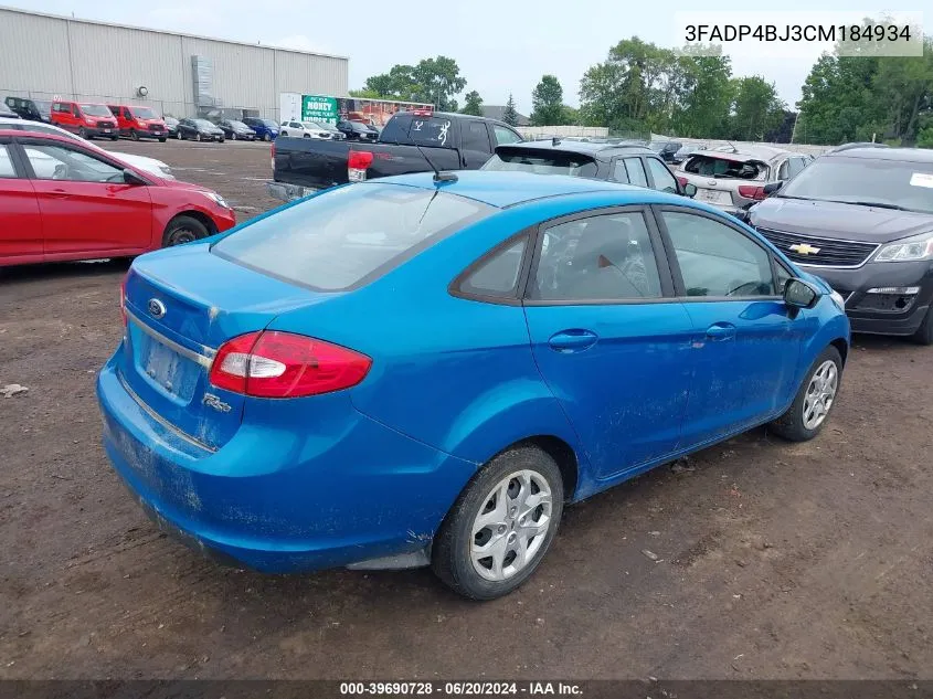 2012 Ford Fiesta Se VIN: 3FADP4BJ3CM184934 Lot: 39690728