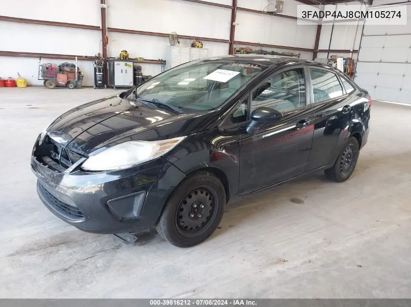 2012 Ford Fiesta S VIN: 3FADP4AJ8CM105274 Lot: 39816212