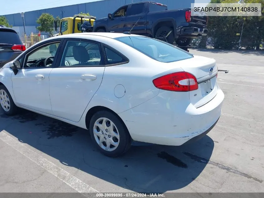 2012 Ford Fiesta Se VIN: 3FADP4BJ7CM140838 Lot: 39899895