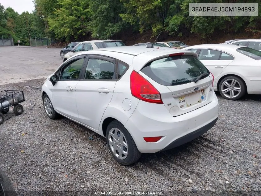 2012 Ford Fiesta Se VIN: 3FADP4EJ5CM194893 Lot: 40052260