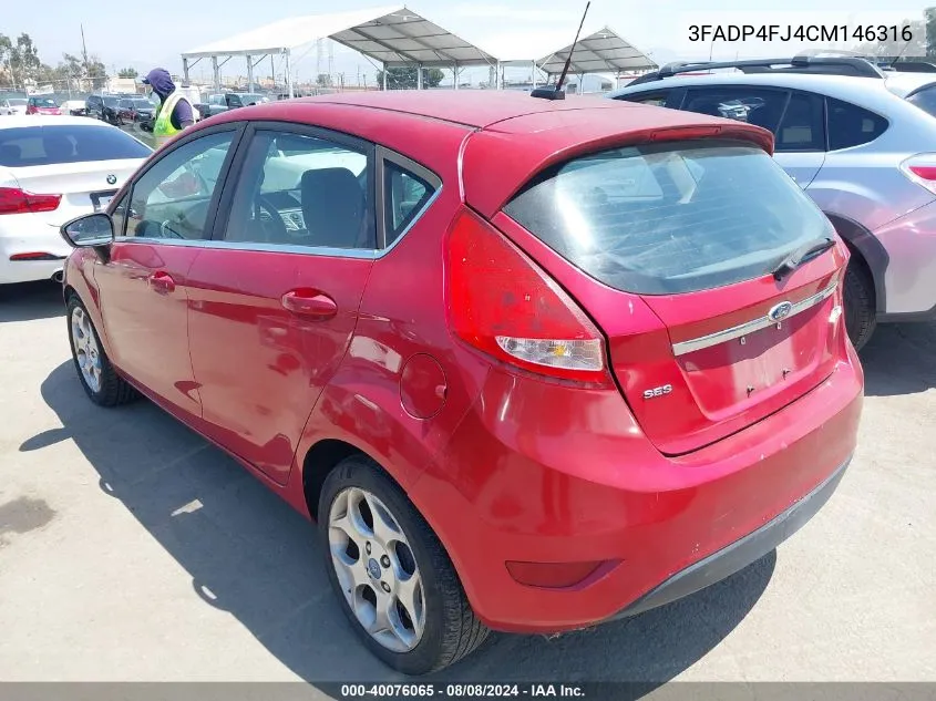 2012 Ford Fiesta Ses VIN: 3FADP4FJ4CM146316 Lot: 40076065