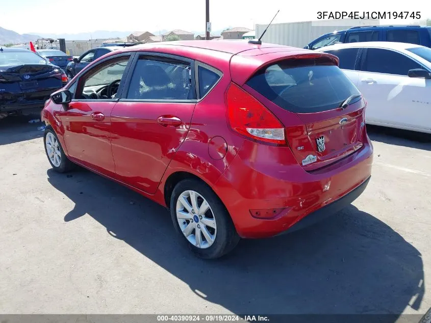 2012 Ford Fiesta Se VIN: 3FADP4EJ1CM194745 Lot: 40390924