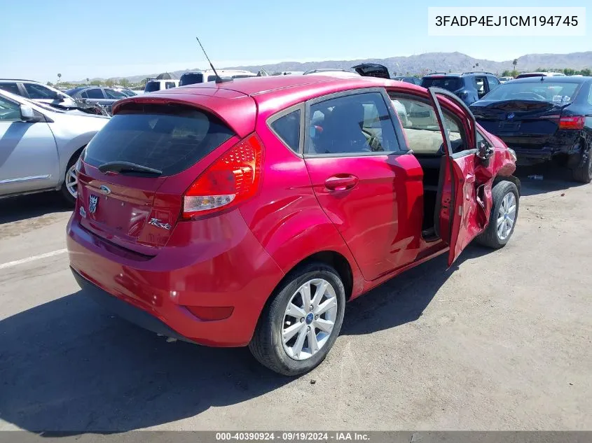 2012 Ford Fiesta Se VIN: 3FADP4EJ1CM194745 Lot: 40390924