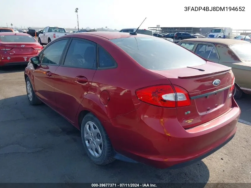 2013 Ford Fiesta Se VIN: 3FADP4BJ8DM194652 Lot: 39677371