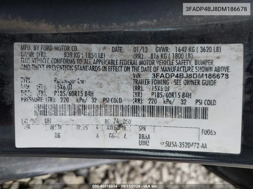 3FADP4BJ8DM186678 2013 Ford Fiesta Se