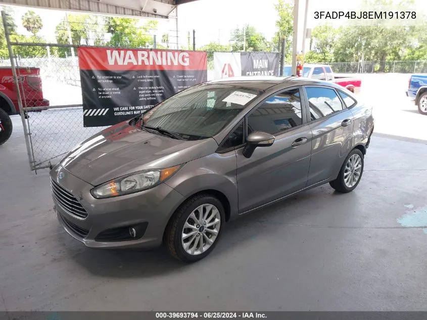 2014 Ford Fiesta Se VIN: 3FADP4BJ8EM191378 Lot: 39693794